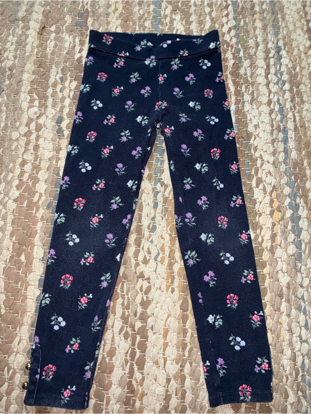 Janie and Jack Black Leggings with Pink, Purple and White Floral Print